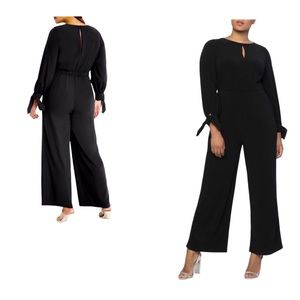 Eloquii Jersey Knit Tie Sleeve Office Career Desk to Dinner Party Black Jumpsuit